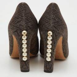 Pre Owned Chanel Metallic Lurex Fabric CC Pearl Heel Pumps Size 37.5