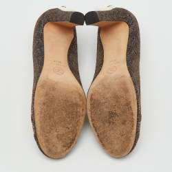 Pre Owned Chanel Metallic Lurex Fabric CC Pearl Heel Pumps Size 37.5