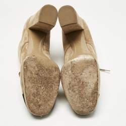 Pre Owned Chanel Beige/Black Suede Cap Toe Platform Ankle Boots Size 40.5