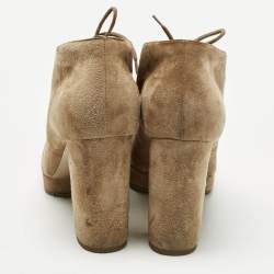 Pre Owned Chanel Beige/Black Suede Cap Toe Platform Ankle Boots Size 40.5