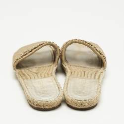 Pre Owned Chanel Gold Quilted Leather CC Chain Espadrille Flat Slides Size 36