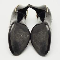 Pre Owned Chanel Black Patent Leather CC Peep Toe Pumps Size 34
