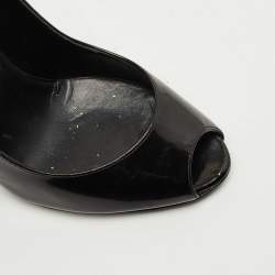 Pre Owned Chanel Black Patent Leather CC Peep Toe Pumps Size 34