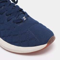 Pre Owned Chanel Blue Knit Fabric CC Low Top Sneakers Size 39