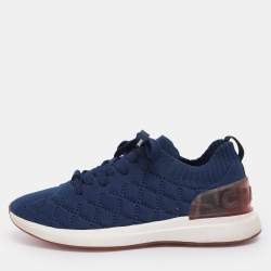 Pre Owned Chanel Blue Knit Fabric CC Low Top Sneakers Size 39