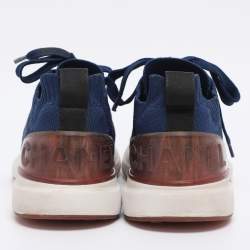 Pre Owned Chanel Blue Knit Fabric CC Low Top Sneakers Size 39