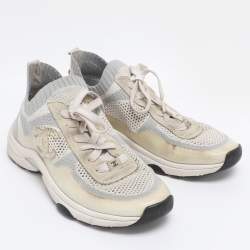 Pre Owned Chanel Multicolor Knit Fabric CC Sock Sneakers Size 39