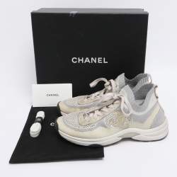 Pre Owned Chanel Multicolor Knit Fabric CC Sock Sneakers Size 39