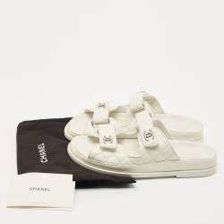 Pre Owned Chanel White Leather Dad Flat Sandals Size 41