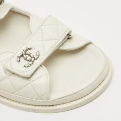 Pre Owned Chanel White Leather Dad Flat Sandals Size 41