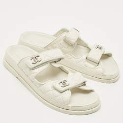 Pre Owned Chanel White Leather Dad Flat Sandals Size 41