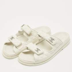 Pre Owned Chanel White Leather Dad Flat Sandals Size 41