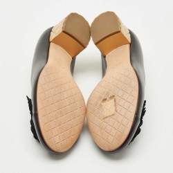 Pre Owned Chanel Black Leather CC Camelia Block Heel Pumps Size 41