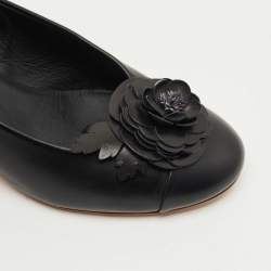 Pre Owned Chanel Black Leather CC Camelia Block Heel Pumps Size 41