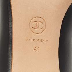 Pre Owned Chanel Black Leather CC Camelia Block Heel Pumps Size 41