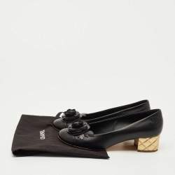 Pre Owned Chanel Black Leather CC Camelia Block Heel Pumps Size 41