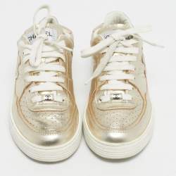 Pre Owned Chanel Gold Leather CC Low Top Sneakers Size 36