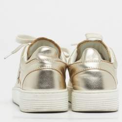 Pre Owned Chanel Gold Leather CC Low Top Sneakers Size 36