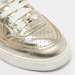 Pre Owned Chanel Gold Leather CC Low Top Sneakers Size 36