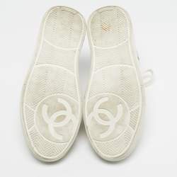 Pre Owned Chanel Gold Leather CC Low Top Sneakers Size 36