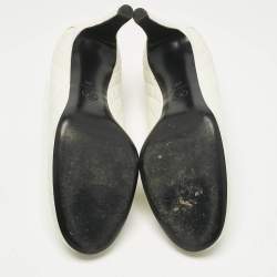 Pre Owned Chanel White Quilted Laser Cut Leather Round Toe Pumps Size 40