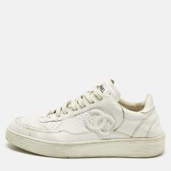 Pre Owned Chanel White Perforated Leather CC Low Top Sneakers Size 39