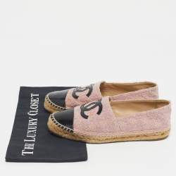 Pre Owned Chanel Pink/Black Tweed and Patent  CC Cap Toe Espadrilles Size 37