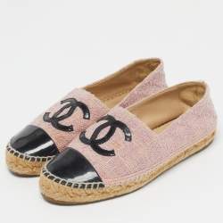 Pre Owned Chanel Pink/Black Tweed and Patent  CC Cap Toe Espadrilles Size 37