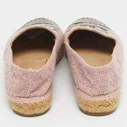 Pre Owned Chanel Pink/Black Tweed and Patent  CC Cap Toe Espadrilles Size 37