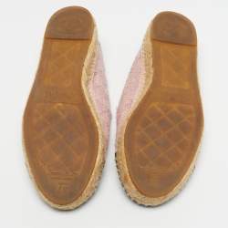 Pre Owned Chanel Pink/Black Tweed and Patent  CC Cap Toe Espadrilles Size 37