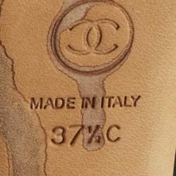 Pre Owned Chanel Black Canvas CC Cap Toe Pearl Embellished Mules Size 37.5