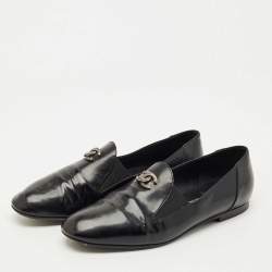 Pre Owned Chanel Black Leather CC Smoking Slippers Size 39