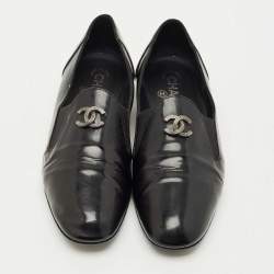 Pre Owned Chanel Black Leather CC Smoking Slippers Size 39