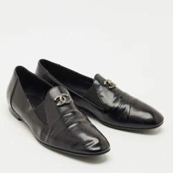 Pre Owned Chanel Black Leather CC Smoking Slippers Size 39