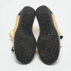 Pre Owned Chanel Gold/Black Patent And Leather Cap Toe Lace Up Sneakers Size 37