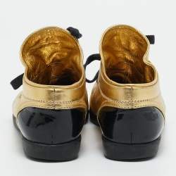 Pre Owned Chanel Gold/Black Patent And Leather Cap Toe Lace Up Sneakers Size 37