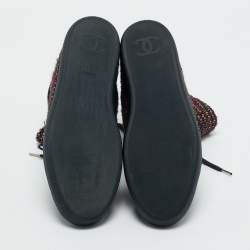Pre Owned Chanel Multicolor Tweed Lace Wrap Ankle Boots Size 37.5