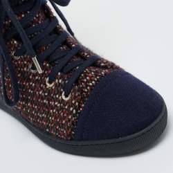 Pre Owned Chanel Multicolor Tweed Lace Wrap Ankle Boots Size 37.5