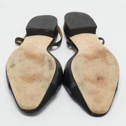 Pre Owned حذاء فلات شانيـل مقدمة أصابع CC دي أوسراي أسود جلد وقماش بحزام خلفي مقاس 40