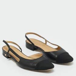 Pre Owned حذاء فلات شانيـل مقدمة أصابع CC دي أوسراي أسود جلد وقماش بحزام خلفي مقاس 40