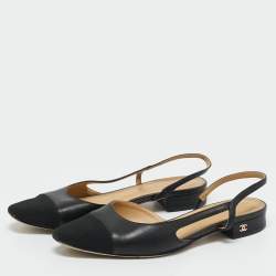 Pre Owned حذاء فلات شانيـل مقدمة أصابع CC دي أوسراي أسود جلد وقماش بحزام خلفي مقاس 40