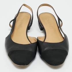 Pre Owned حذاء فلات شانيـل مقدمة أصابع CC دي أوسراي أسود جلد وقماش بحزام خلفي مقاس 40