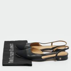 Pre Owned حذاء فلات شانيـل مقدمة أصابع CC دي أوسراي أسود جلد وقماش بحزام خلفي مقاس 40