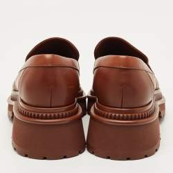 Pre Owned Chanel Brown Leather CC Loafers Size 36