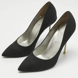 Pre Owned Chanel Black Satin Pointed Toe Pumps Size 40