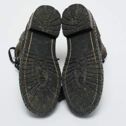 Pre Owned Chanel Grey Suede and Tweed CC Logo Ankle Length Boots Size 36