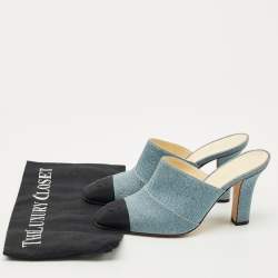 Pre Owned حذاء مولز شانيل غطاء مقدمة سي سي قماش ودنيم أسود/ أزرق مقاس 38