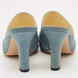 Pre Owned حذاء مولز شانيل غطاء مقدمة سي سي قماش ودنيم أسود/ أزرق مقاس 38