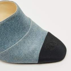 Pre Owned حذاء مولز شانيل غطاء مقدمة سي سي قماش ودنيم أسود/ أزرق مقاس 38