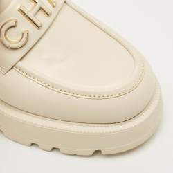 Pre Owned Chanel Cream Leather Logo Slip On Loafers Size 36.5